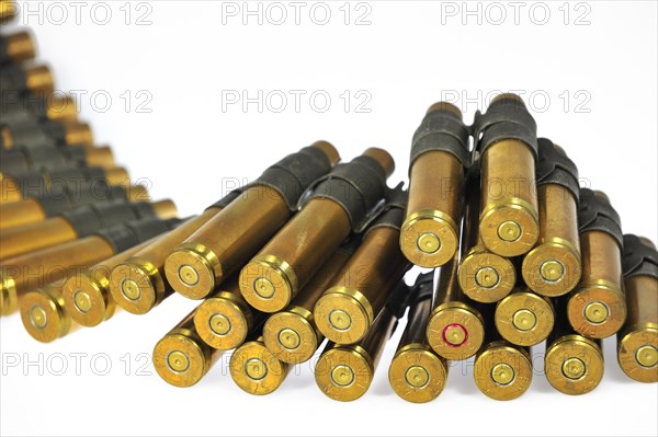 M2 Browning .50 Caliber Machine Gun cartridges in ammunition belt made by FN Herstal