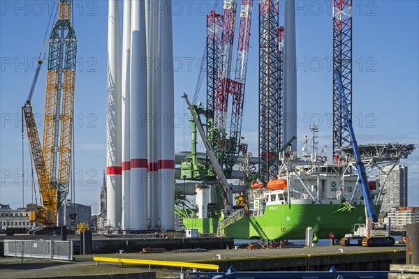 Installation vessel Apollo moored at REBO heavy load terminal in Ostend port