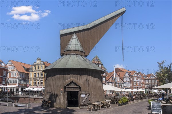 Wooden pedestrian crane at the Hanseatic harbour