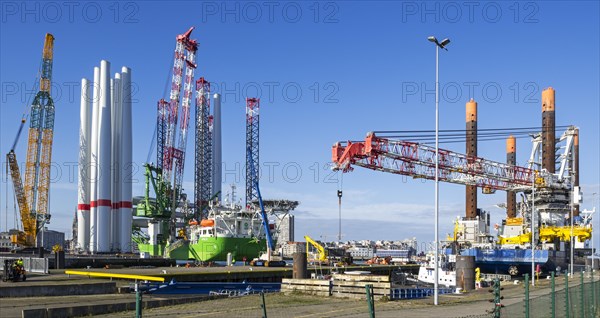 Installation vessels Apollo and Vole Au Vent moored at REBO heavy load terminal in Ostend port