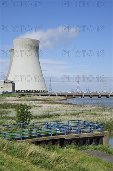 Cooling towers of the Doel Nuclear Power Station along the river Scheldt at Kieldrecht