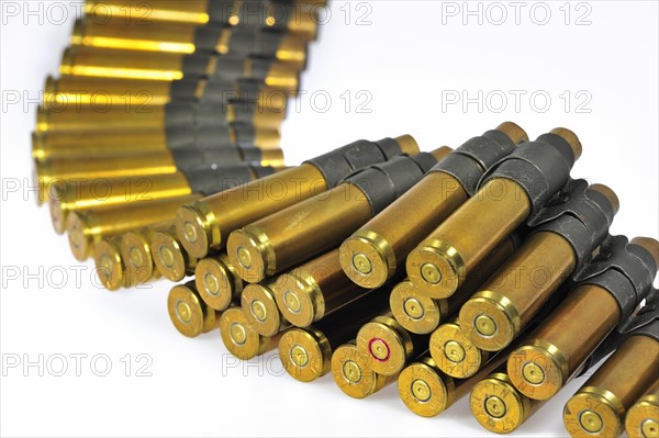 M2 Browning .50 Caliber Machine Gun cartridges in ammunition belt made by FN Herstal