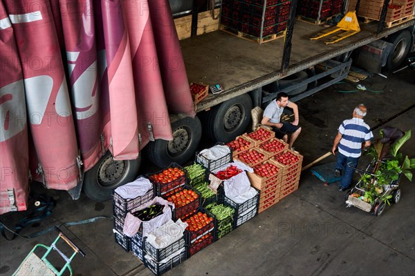 Wholesaler with vegetables in front of his truck