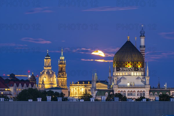 Full moon over Dresden with Staendehaus