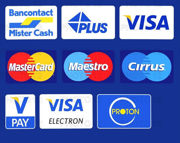 Trademark logos of credit cards on automated banking machine