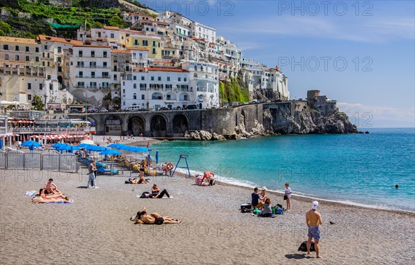 Beach with village view on the mountainside