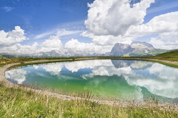 Reservoir with view of the Langkofel and Plattkofel