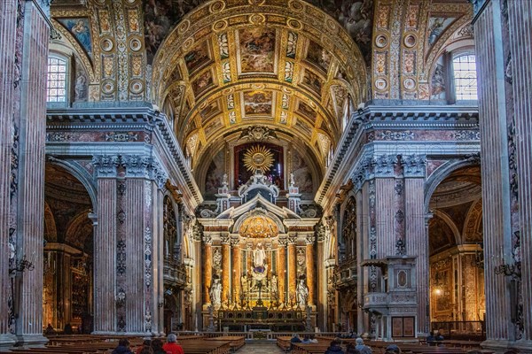 Interior with altar of the Gesu Nuovo church in the old town