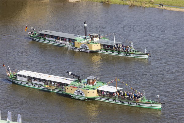 Fleet parade in Dresden Nine historic passenger steamers