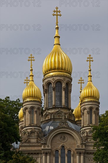 Russian Orthodox Church of St Elisabeth in Wiesbaden on the Neroberg with golden domes