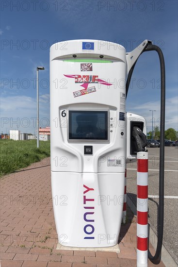Charging station for electric cars at a service area on the A5 Nuremberg-Heilbronn motorway