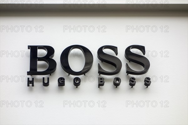 Sign showing brand logo of the fashion clothing retail store Hugo Boss