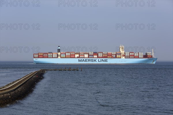 Container ship in the Weser fairway off Minsener Oog