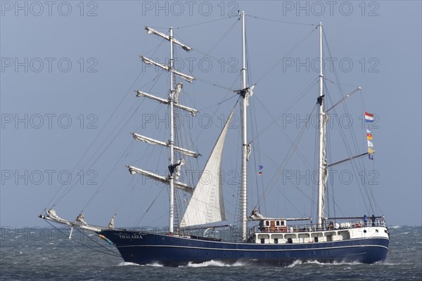 Three-masted motor sailer of the Turkish gulet type in the Weser fairway off Minsener Oog