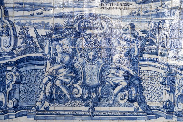 Mural of typical blue tiles azulejos in the Se do Porto Cathedral