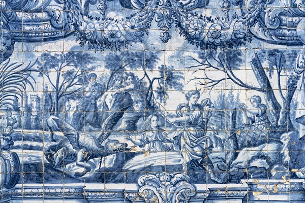 Mural of typical blue tiles azulejos in the Se do Porto Cathedral