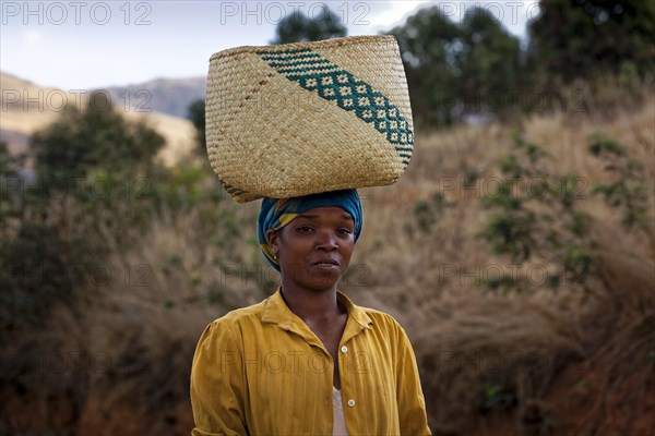 Woman carrying basket on her head