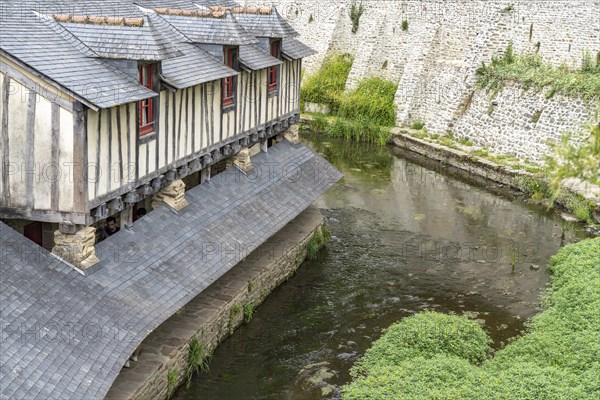 Old washhouse on the river La Marle in front of the city wall in Vannes