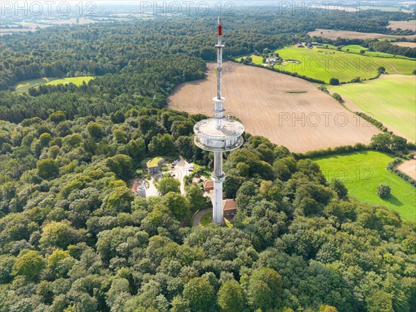 Aerial view of Bungsberg telecommunications tower and Elisabethturm