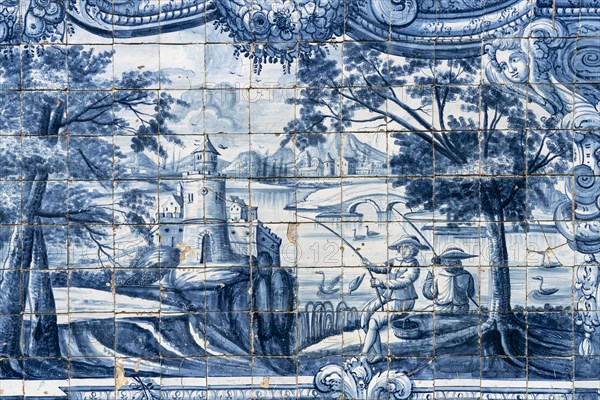 Mural of typical blue tiles azulejos in the Se do Porto Cathedral