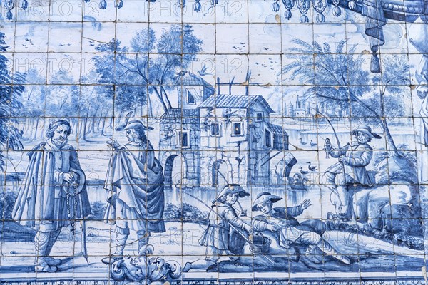 Mural of typical blue tiles azulejos in the Se do Porto Cathedral