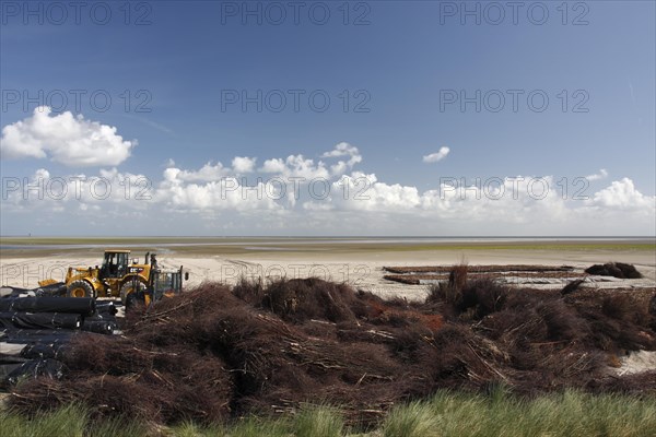 Construction measures on the uninhabited island of Minsener Oog in zone 1 in the Lower Saxony Wadden Sea National Park