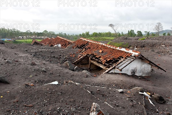 Houses buried by the Merapi volcano