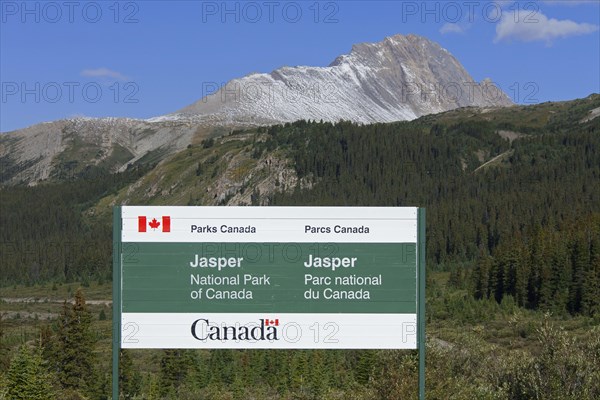 Jasper National Park entrance sign in summer
