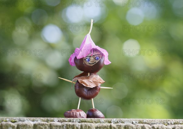 Funny chestnut figure with blossom on head
