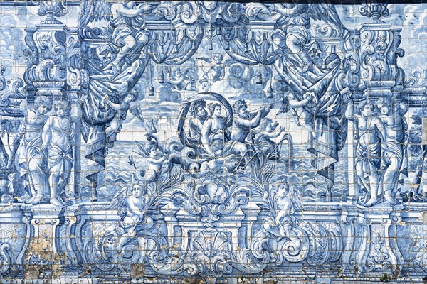 Mural of typical blue tiles azulejos in the Se do Porto Cathedral