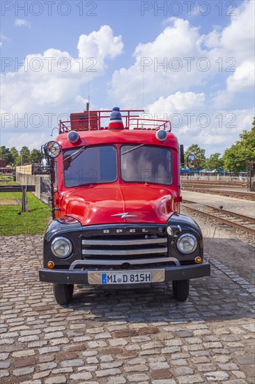 Historic fire engine Opel Blitz at the railway station