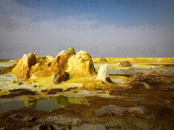 Geothermal area with sulphur deposits and acidic brines