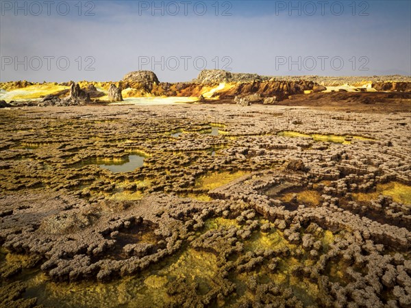 Geothermal area with sulphur deposits and acidic brines