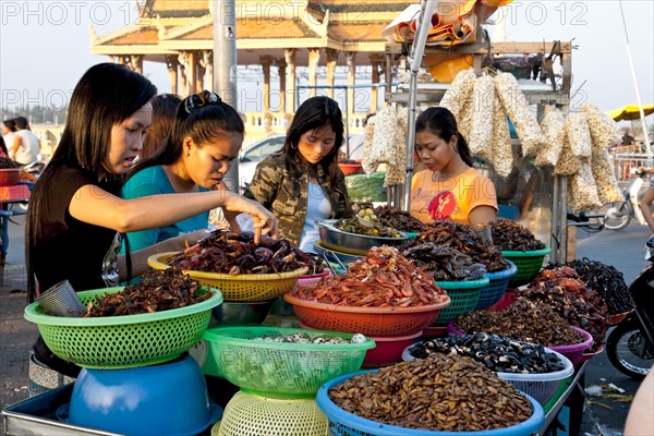 Roasted insects being sold at the market