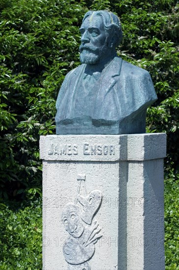 Statue of the Belgian expressionist and surrealist painter James Ensor in the Leopold Park