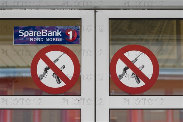 Prohibition sign forbidding firearms in bank