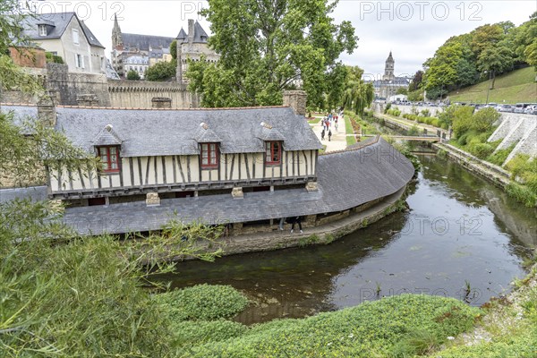 Old washhouse on the river La Marle in front of the city wall in Vannes