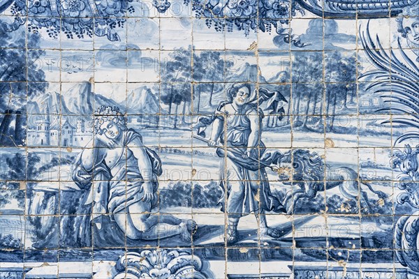 Mural of typical blue tiles azulejos in the Se do Porto Cathedral