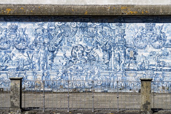 Mural of typical blue tiles azulejos in the Se do Porto Cathedral