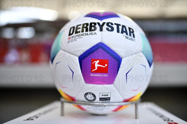 Adidas Derbystar match ball of the 2023-2024 season on platform