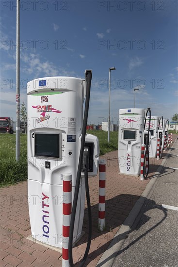 Charging stations for electric cars at a service area on the A5 Nuremberg-Heilbronn motorway