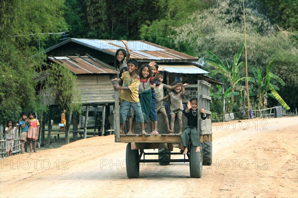 Children on tractor trailer