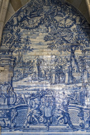 Mural of typical blue tiles azulejos in the Se do Porto Cathedral