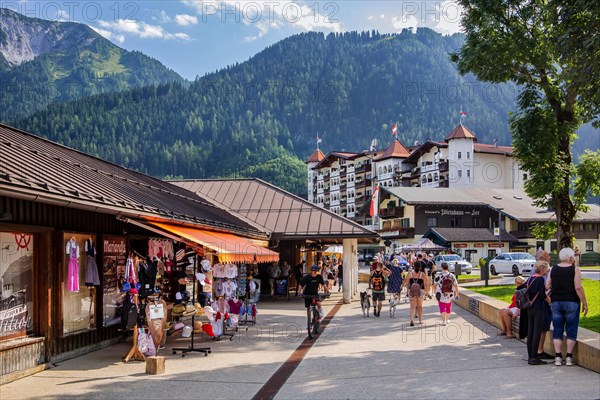 Lake promenade with souvenir shops Pertisau. Achensee