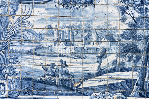 Mural of typical blue tiles azulejos in the Se do Porto Cathedral