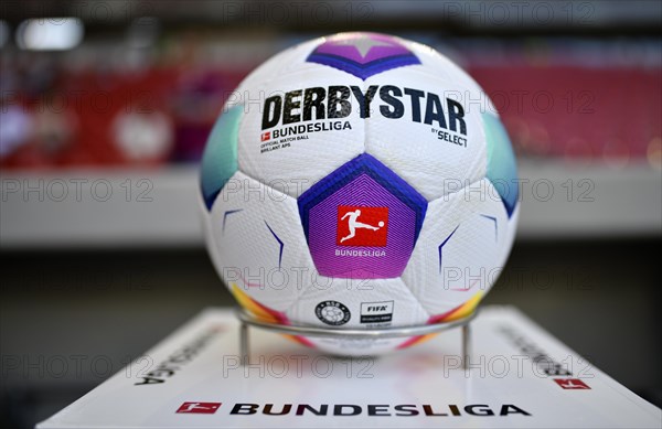 Adidas Derbystar match ball of the 2023-2024 season on platform