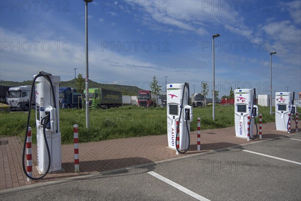 Charging stations for electric cars at a service area on the A5 Nuremberg-Heilbronn motorway