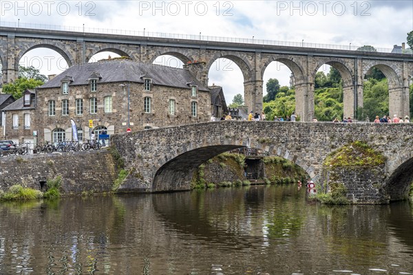 Stone bridge over the river Rance and viaduct in Dinan