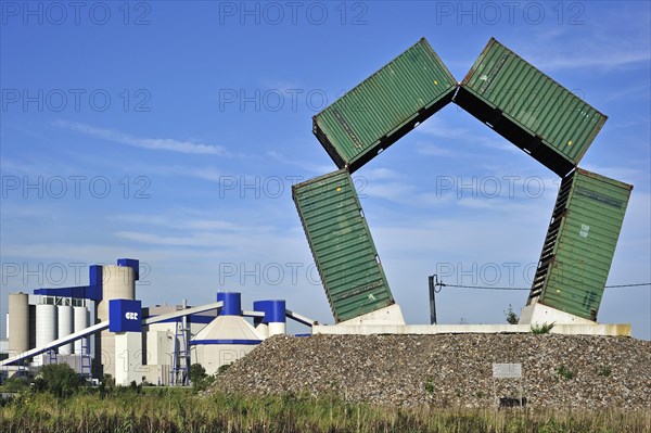 The artwork Speybank made of containers by artist Luc De Leu along the Ghent-Terneuzen Canal at Ghent seaport