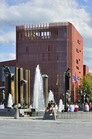 The concert hall and sculpture group with fountain